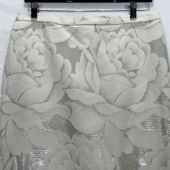 Anna Molinari Italy Floral Jacquard Blazer Skirt Suit Set Metallic Silver 10 - Picture 7 of 15